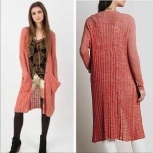 Free People Shadow Stripe‎ Maxi Cardigan Burnt Orange Medium boho sweater button